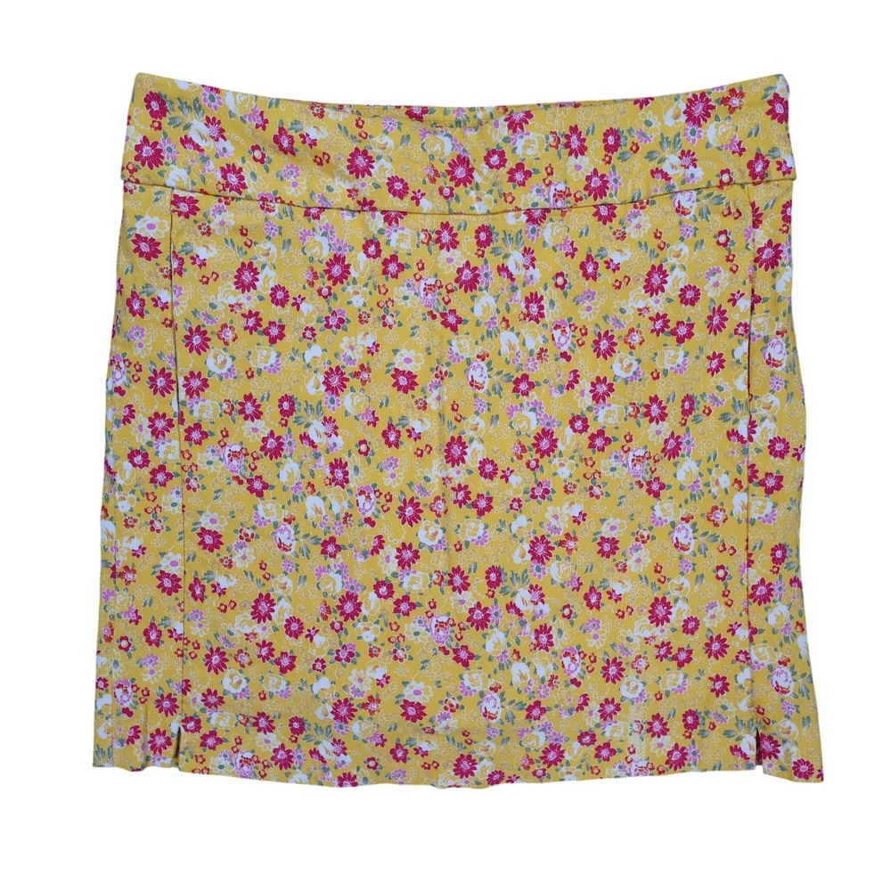 Counterparts Skort Womens Medium Yellow Floral Rayon Blend Stretch Casual Summer